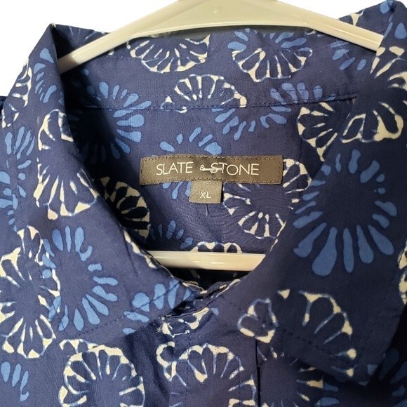 Slate & Stone Bates Mens XL Floral Indigo TyeDye Short Sleeve Button Up - Picture 1 of 9